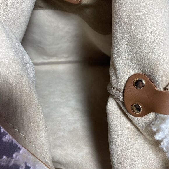 Plushy Leather Womens Hobo Bag Sherpa Cream Brown Gold Accents Made in Italy - Picture 15 of 16